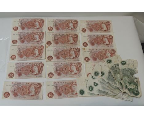 Bank of England - Portrait series £1 notes: one signed O'Brien, five signed Page & 10/- notes one signed O'Brien, nine signed