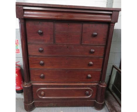 A George IV bow front mahogany chest of two short drawers and three long graduated drawers on splay bracket supports, 102.5cm