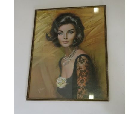 After Louis Shabner - vintage colour print portrait of dark haired woman, circa 1960's, 58cm x 45cm 
