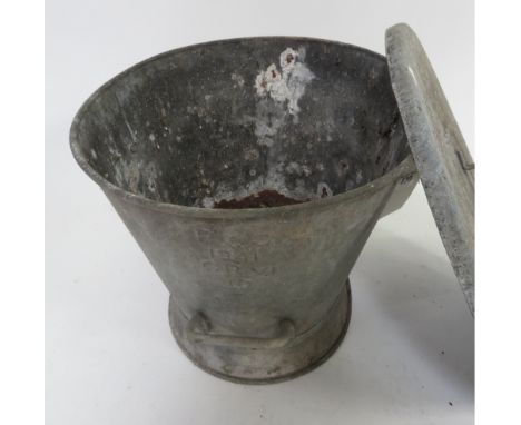 A large galvanised bucket & cover, embossed R & C 1941 GRVI" & crown  with swing handle  32cm high"