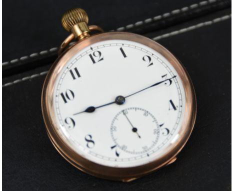 Brevet, a 9 carat gold open faced pocket watch, the unsigned white enamel dial with black Roman numerals, hands and sunken su