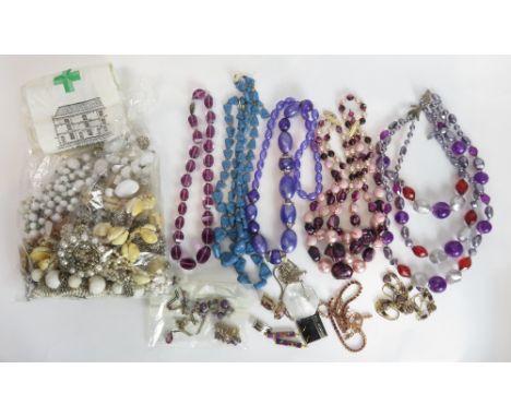 An early 20th Century cut amethyst glass bead necklace together with other bead necklaces & similar