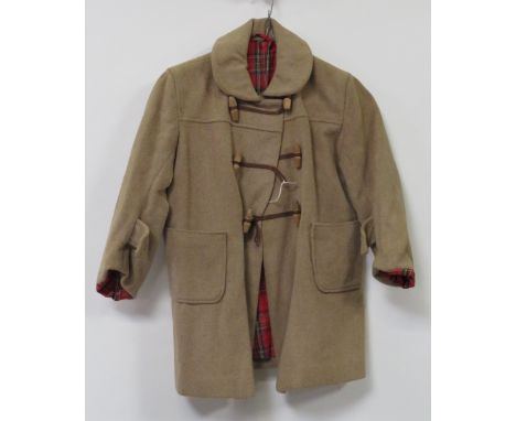 Two circa 1950's/1960's childrens duffle coats, light brown with a quantity of other mixed costume