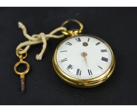 Benjamin Lautier of Bath, a gilt metal open faced pocket watch, circa 1800, the unsigned white enamel dial with black Roman n