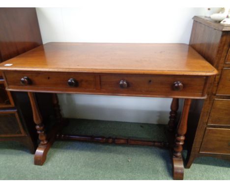 Victorian Mahogany sofa table or rectangular form, 2 Drawer with turned handles aboce turned supports and stretcher, Height 7