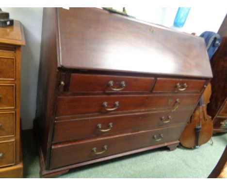 Large Georgian Mahogany Fall front bureau with fitted interior, 2 over 3 drawers on bracket feet, Height 105cm Width 122cm Co