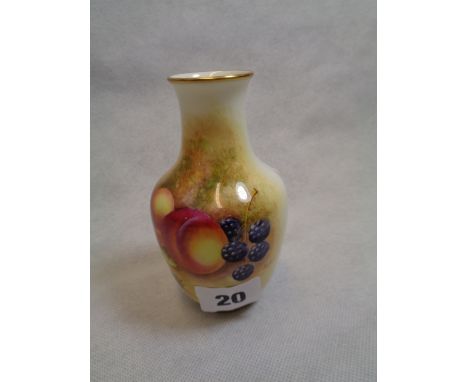 Royal Worcester Elongated ovoid vase decorated with peaches and blackberries against moss background signed Frank Roberts, bl