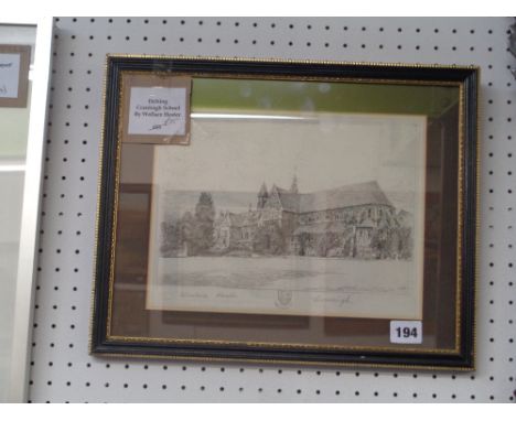 Etching of Cranleigh School by Wallace Hester signed and remarked in pencil, 29 x 20cm Condition – Good Overall 