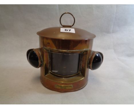 Early 20thC Copper Masthead Lamp with brass plaque Pascall Atkey & Son, Cowes Height 12cm Condition – Good Overall 