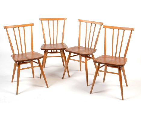 Ercol: four all-purpose Windsor chairs, No. 391, in beech and elm.