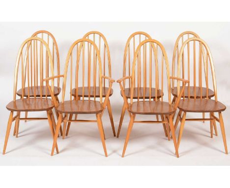Ercol: Six No. 365 Quaker Windsor chairs and two No. 365A Quaker Windsor armchairs to match, in beech and elm. (8)
