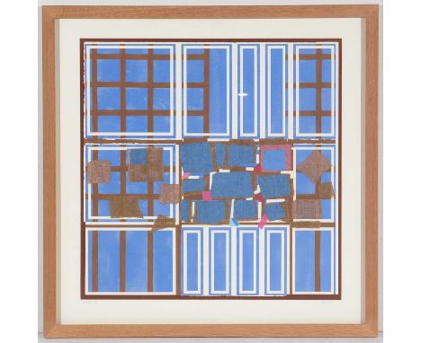 Sandra Blow (1925-2006) - "Blue Brown Interweave", signed and editioned studio proof I/II, silkscreen and collage, 70 x 70cms