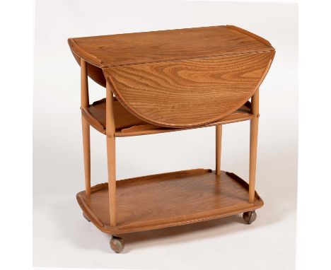 Ercol: a Windsor drop leaf trolley, in beech and elm, 96 (opened) x 74 x 77cms high.