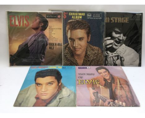 Three Elvis Presley LPs comprising 'Rock n Roll No.2', 'Elvis' Christmas Album' and one other plus two 10inch mini LPs 'Lovin