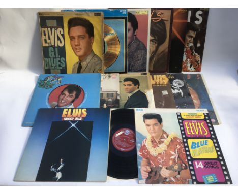 A collection of Elvis Presley LPs including 'G.I. Blues', 'His Hand In Mine', 'Blue Hawaii' and others.