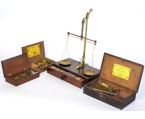 W & T Avery Pan Scales with 8'' steel beam in wooden box with yellow label inside lid, a similar example with 5.5'' beam; tog