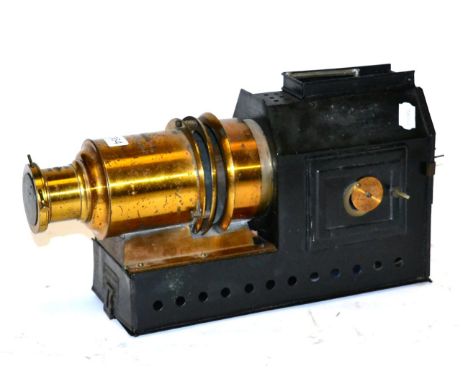 Magic Lantern 'The Prastantia' By Riley Bros (Bradford) with 6'' brass lens, fitted for electric arc lighting  