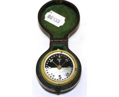 F Darton & Co (London) Pocket Barometer with 1 7/8'' dial, with removable compass verso, in original leather case 