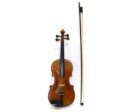 Violin 13 1/8'' two piece back, playing length approx 11.75'', no label, ebony fingerboard and tailpiece and rosewood pegs, i