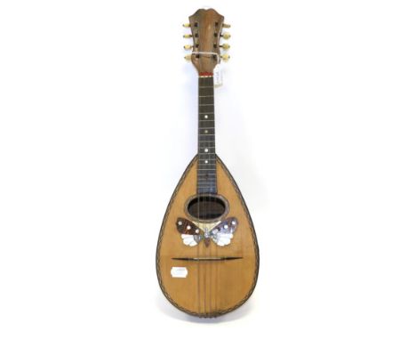 Mandolin, Bowl Back label reads 'Pietro Esparza Fabbrica e Deposito Di Mandolini Napoli, Made in Italy', inlaid wood design a