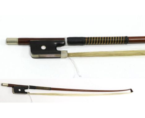 Violin Bow stamped Lupot length excluding button 726mm, nickel mounted ebony frog with pearl dot