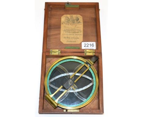 Thomas Jonas 'Kater' Prismatic Viewing Compass brass 5'' diameter dial, in original case with makers paper label inside lid