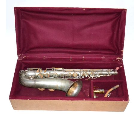An Italian 'Invicta Model' Tenor Saxophone by Paul Cavour, serial number 6200, with pearl inset keys, in a wooden case