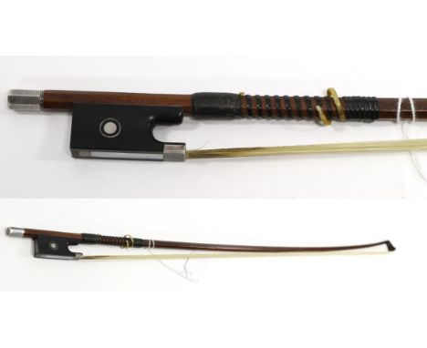 Violin Bow Stamped W E Hill & Sons octagonal stick, ebony frog and metal tip plate, stick marked under frog J50