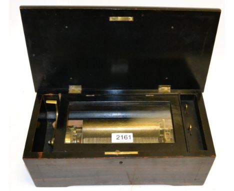 Cylinder Music Box lever wind with 6'' cylinder, single piece comb, Stop/Start and Change levers no tune sheet or makers mark