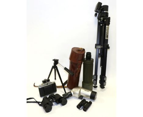 Various Optical Instruments including Optolyth 30x75 Ceralin telescope, Nikon 7x35 binoculars, Helios monocular, Zeiss 8x20 s