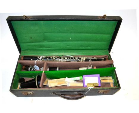 Clarinet In The Key of A one piece body with articulated G#, body and bell both have inscription 'Imitation Buffet Paris', un
