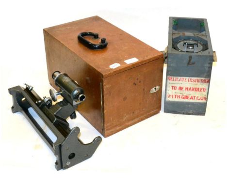 C Baker (London) Inspection  Microscope on sliding mount with Vernier scale (cased) together with an Air Ministry Type 06A Co