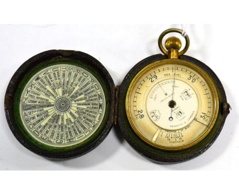 Negretti & Zambra Pocket Barometer no.30897, with A to Z weather forecasting inscribed on back of Barometer and inside case 2