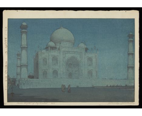 Hiroshi Yoshida (Japanese, 1876-1950). Woodblock print on paper titled "Tsukiyo no Taji Maharu, dai yon (Moonlight of Taj Mah