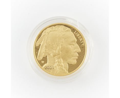 2009 fifty dollar 1 troy oz American buffalo 99.99% gold proof coin, from the West Point mint, with original leather and wood