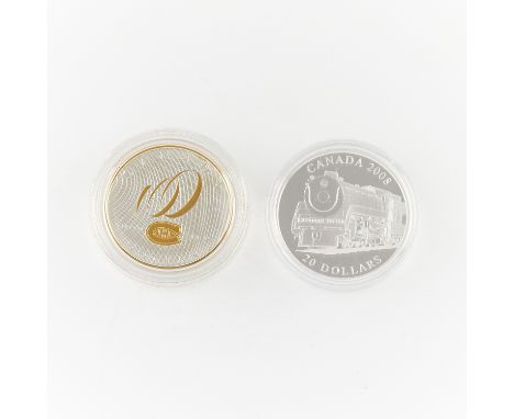 Group of two Canadian commemorative fine silver coins including:One 92.5% sterling silver 2009 100th anniversary of the Montr