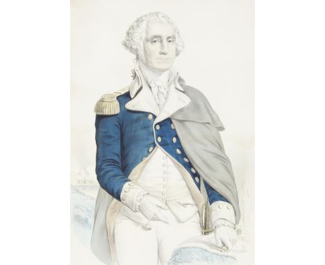 Currier and Ives, United States. Hand-colored lithograph titled "George Washington," depicting a three-quarter portrait of th