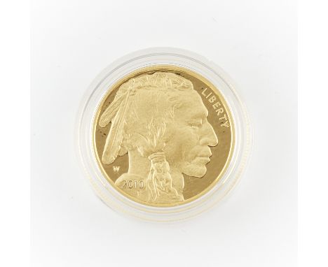 2010 fifty dollar 1 troy oz American buffalo 99.99% gold proof coin, from the West Point mint, with original leather and wood