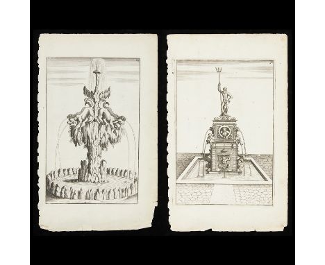 Georg Andreas Bockler (German, d. 1698). Group of two etchings depicting fountain designs from Architectura Curiosa Nova, ca.