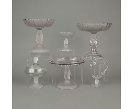 George Duncan, United States. Group of six early American pattern glass serving ware ca. 1890-1910. Including:Three compotes 