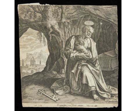 After Maarten de Vos (Flemish, 1532-1603). Etching titled "Et Egressus Foras Flevit Amare (And He Went Out and Wept for Love"