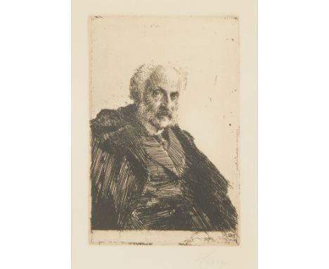 Anders Zorn (Swedish, 1860-1920). Etching on paper titled "S. Loeb" depicting the top half of an older man with a moustache a