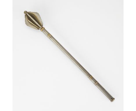 Ottoman Empire damascened steel flanged mace with gold gilt decoration, ca. 17th to 18th century. Likely Turkish in origin. W
