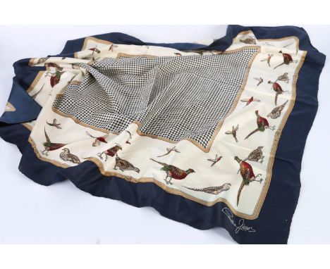 Cornelia James silk scarf with pheasant decoration, 86cm x 86cm 