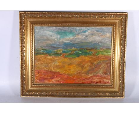 SIR WILLIAM MACTAGGART PRSA RA FRSE RSW (Scottish 1903-1981) *ARR*,  Abstract landscape,  signed oil on board 29cm x 39cm,  T