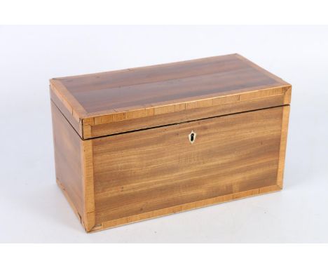Antique mahogany crossbanded twin-division tea caddy of large proportions, 32cm wide 