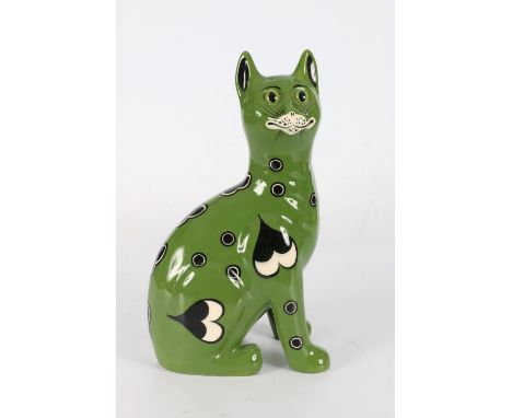 Griselda Hill Wemyss Pottery model of a Galle cat with green body, black painted mark to base, artists initials RH, 34cm tall