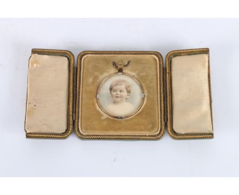 Portrait miniature depicting a young boy, the reverse with label "Albert P Steer Buckland Ter Plymouth", held within 9ct gold