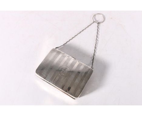 Silver chatelaine purse with engine turned decoration, makers marks rubbed, Chester, date letter rubbed, 99g gross 