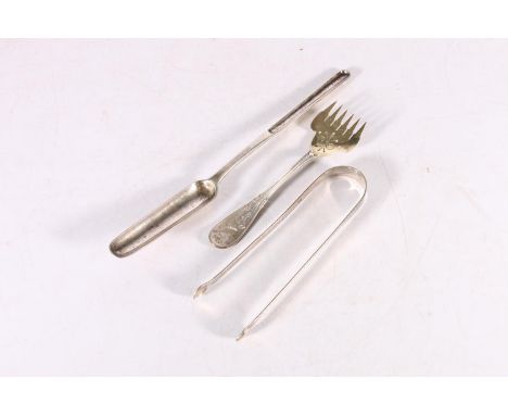 George III silver marrow scoop by&nbsp;William Eley &amp; William Fearn, London 1799 56g, 23cm long, a silver bacon fork by T